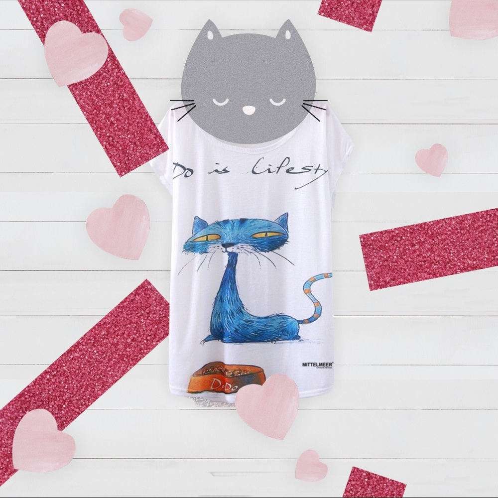COPY - Harajuku Cat Print Casual Tee